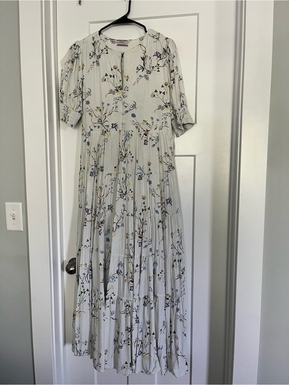 Scotch & Soda Cream Maxi Dress with Blue & Yellow Floral Print